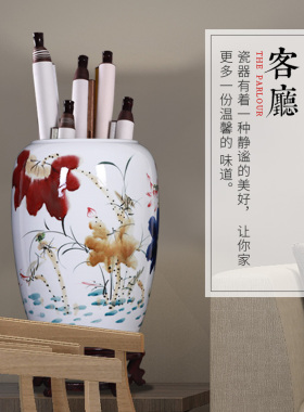 景德镇陶瓷中式大号卷轴缸摆件