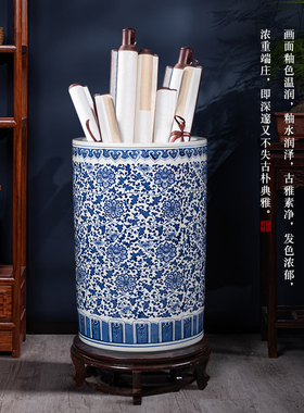 景德镇青花瓷新中式书画卷轴缸