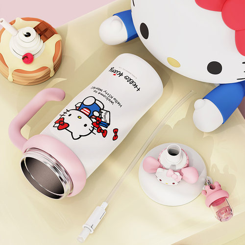 Hellokitty冰霸保温杯大容量女生高颜值便携办公室吸管水杯车载新 - 图1
