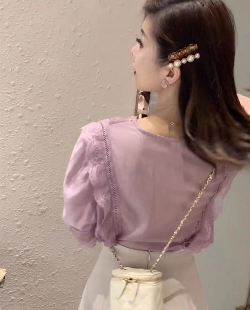 蕾丝仙气欧美风夏天新款法式小衫 芘魅蕾丝衫/雪纺衫