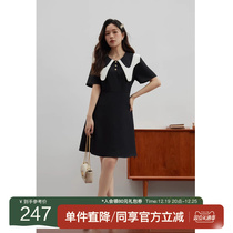 Unique Big Code Womens Dress Sweet Beauty Doll Collar Color Tandem Dress Summer Dress New Temperament Little Black Dress Micro Fat MM Skirt