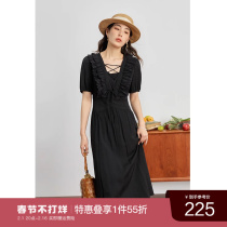 Solo bouquet with great dress temperament softly style one-piece dress and summer dress slightly fatter MM Hepburn Thin Black Dress
