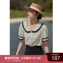 Solo bouquet Womens Fast-style Classic Herbenwind Little shirts 2022 Summer new dolls collar retro-lined clothes