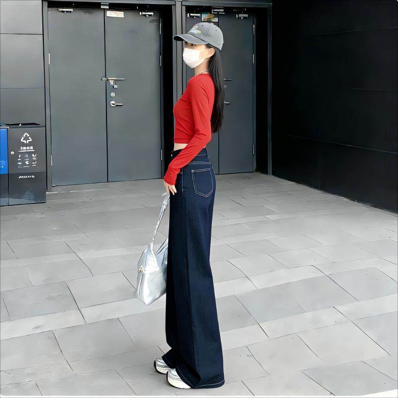 深蓝色阔腿牛仔裤女春季2026新款版型超好看高腰遮跨宽松直筒裤子,淘宝优惠券,粉丝福利购,淘宝优惠卷