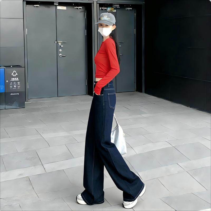 深蓝色阔腿牛仔裤女春季2026新款版型超好看高腰遮跨宽松直筒裤子,淘宝优惠券,粉丝福利购,淘宝优惠卷