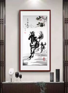 徐悲鸿马画像挂画八骏图装饰画马到成功办公室奔马玄关客厅装饰画