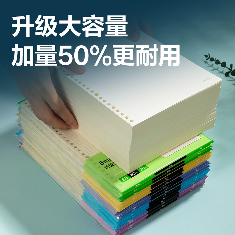 得力活页本替换芯 20孔26孔30孔 B5通用活页纸活页替芯A4线圈笔记本子可拆卸A5错题空白英语方格内芯可换