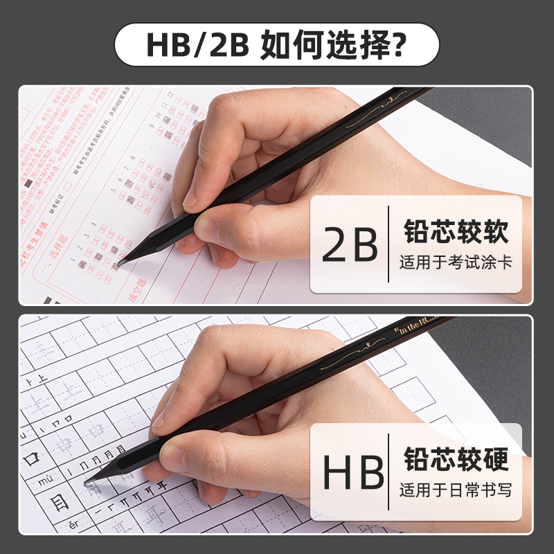 【10支装】得力纽赛黑木黑色铅笔hb小学生专用一二年级学生铅笔2b儿童幼儿园学习文具用品套装考试笔-图3