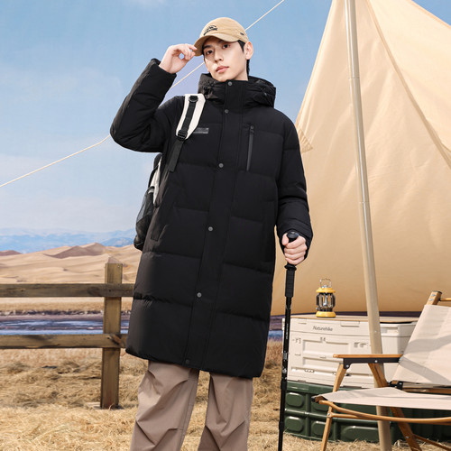 雪中飞2026春新款男女连帽长款羽绒服简约袖标时尚加厚大气百搭 - 图1