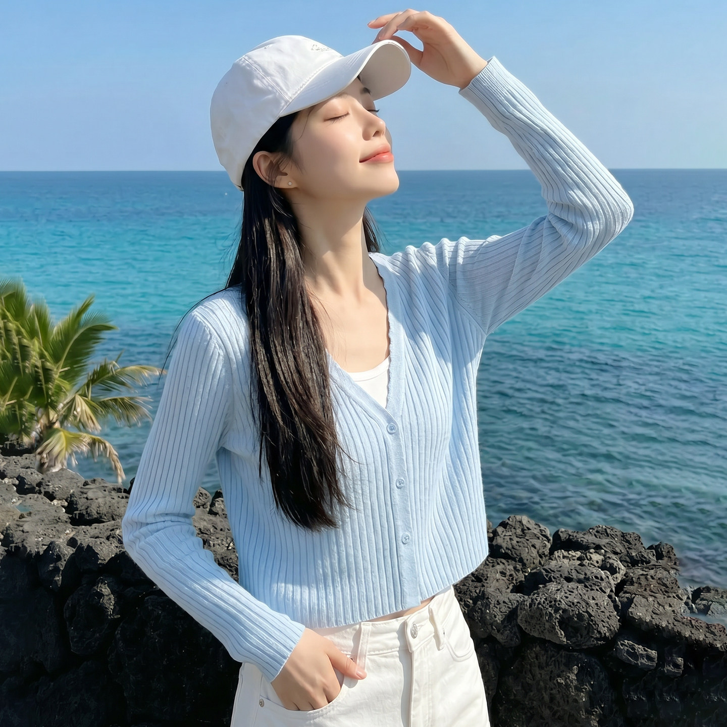 雪中飞针织衫开衫女2026新款夏薄款氛围感穿搭女生镂空外搭外套PC