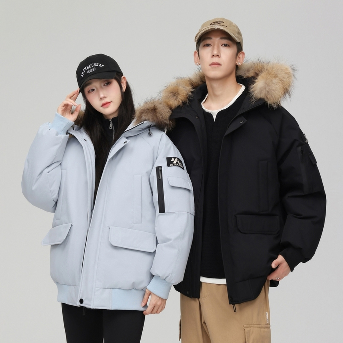 雪中飞26春新款男女情侣派克时尚貉子毛领羽绒服年轻潮流帅气保暖