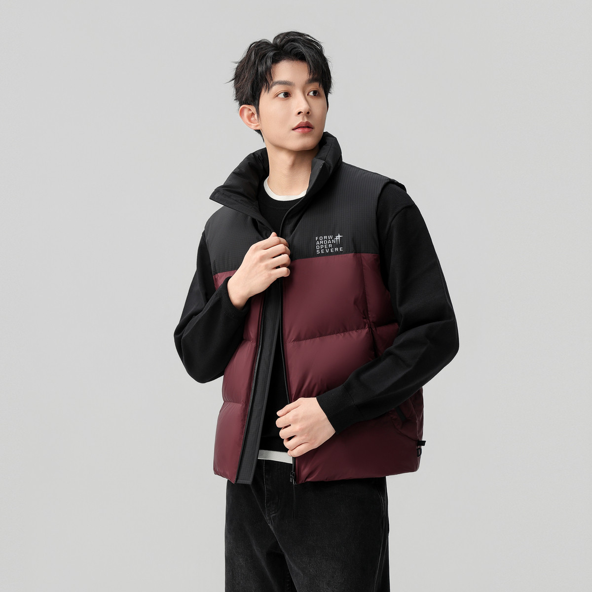 雪中飞2025冬新款男士羽绒马甲拼接撞色时尚立领拼色百搭马夹背心,淘宝优惠券,粉丝福利购,淘宝优惠卷