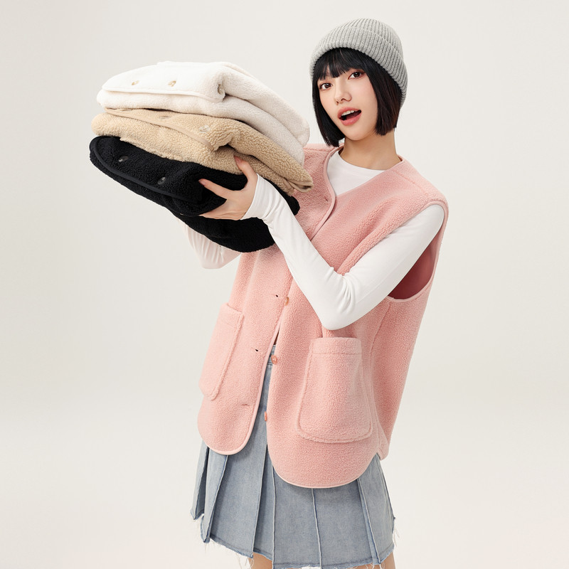 雪中飞2025秋季新款女士圆领摇粒绒马甲外套百搭休闲居家背心,淘宝优惠券,粉丝福利购,淘宝优惠卷