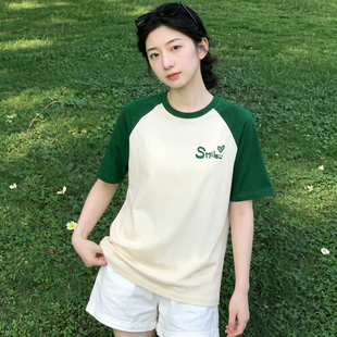 【雪中飞】新款小个子撞色插肩袖短袖t恤