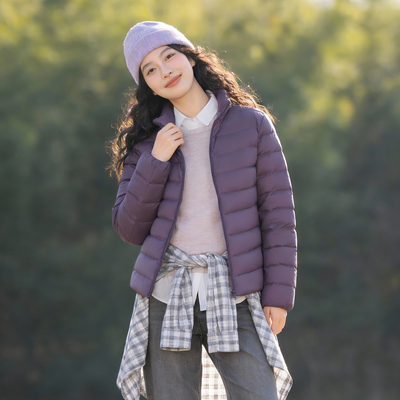 雪中飞26春装新款女立领短款轻薄羽绒服排骨羽绒休闲通勤居家S