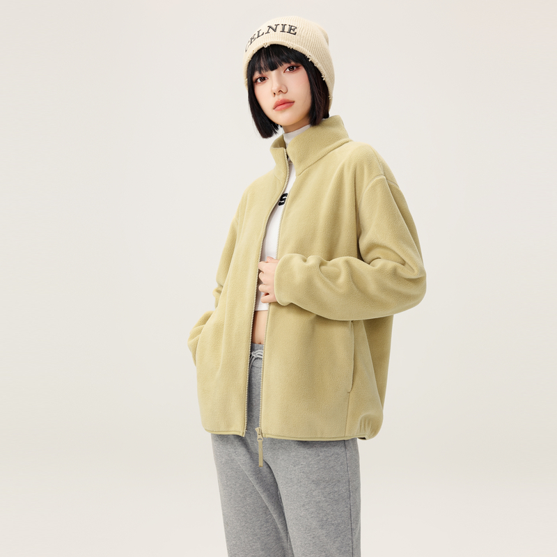 雪中飞2024秋新款男女情侣摇粒绒立领外套纯色户外休闲百搭外套