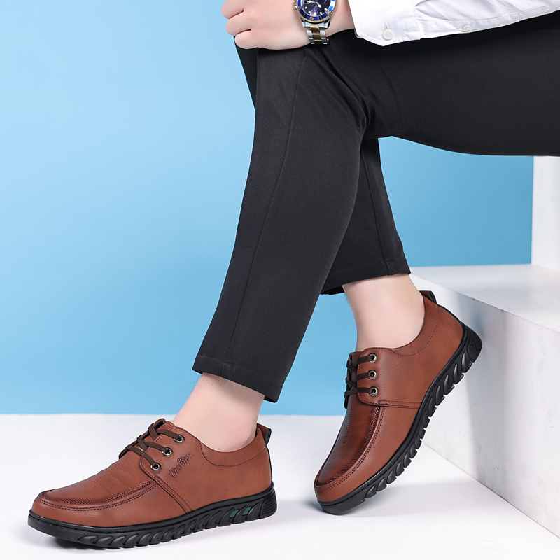 皮鞋男士真皮商务休闲鞋黑色百搭青年车缝线耐磨工作男鞋子 - 图1