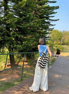 夏季懒惰风条纹帆布包包女