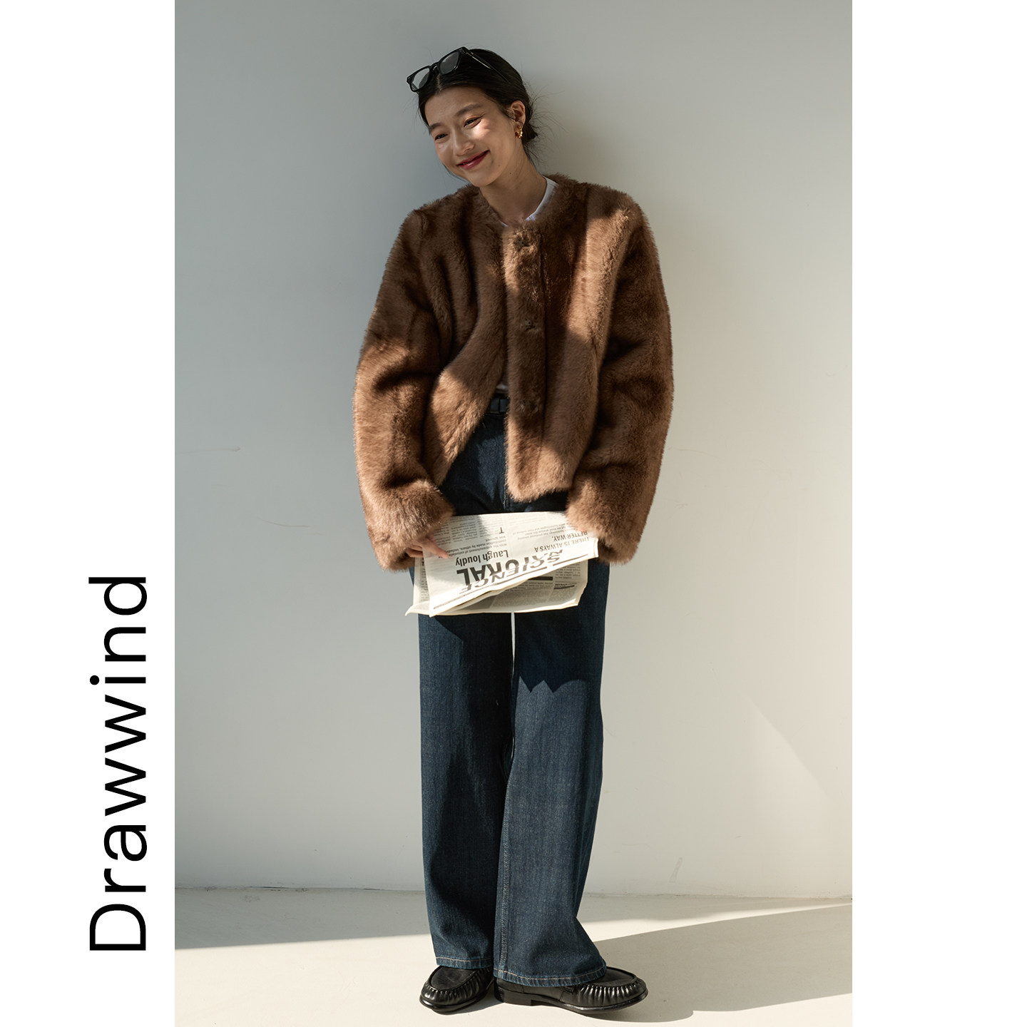 画风drawwind冬季咖色仿皮草毛毛保暖外套女无领毛绒上衣2026新款,淘宝优惠券,粉丝福利购,淘宝优惠卷