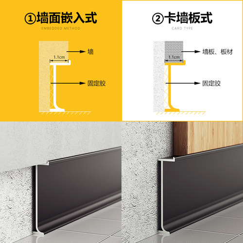 铝合金内嵌踢脚线2cm金属踢脚板隐形地脚线暗藏极窄护墙板角顶线-图2