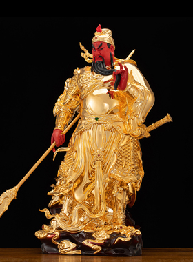 纯铜鎏金武财神关公神像供奉摆件