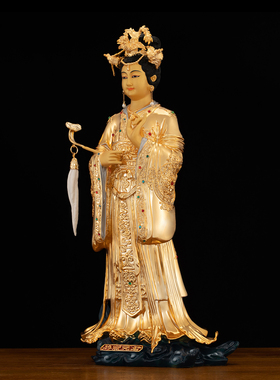 纯铜鎏金碧霞元君神像供奉摆件