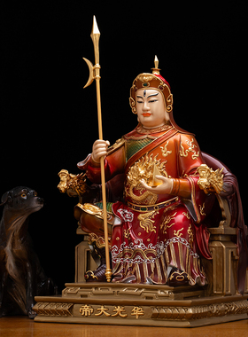 铜彩贴金五显华光大帝神像摆件