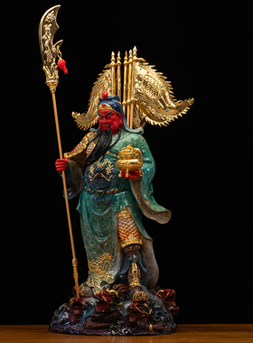 铜贴真金漆线雕武财神关公神像