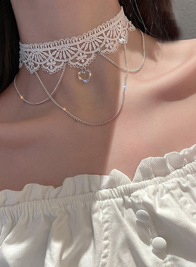 复古白色蕾丝流苏项链女