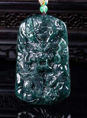 翡翠龙牌 天然A货霸气立体加大厚款精工玉石种老高冰吊坠挂件玉美