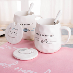 创意可爱陶瓷杯子带盖勺