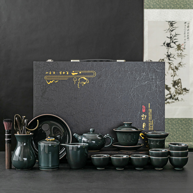 功夫茶具套装定青瓷茶壶茶杯全套一整套家用办公室泡茶器高档礼盒 - 图0