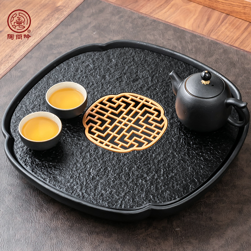 陶瓷天然石材小茶盘乌金石排水小型茶台茶具套装茶杯简约办公家用