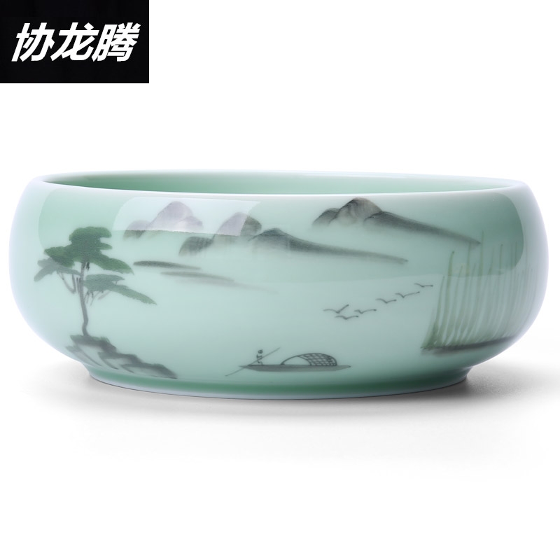 协龙腾 功夫茶具陶瓷青瓷茶洗大号茶碗杯洗水笔洗茶道配件水洗碗 - 图0