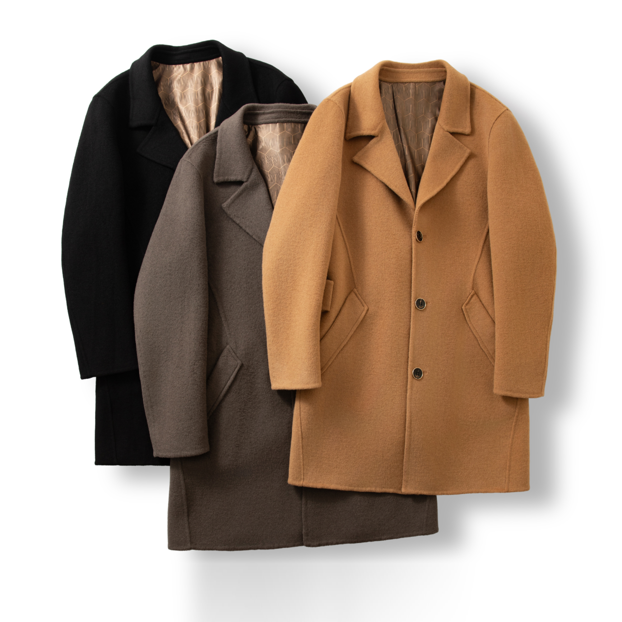 70.8%绵羊毛 冬季男士立体剪裁厚实防风保暖气质中长款呢大衣风衣 - 图1