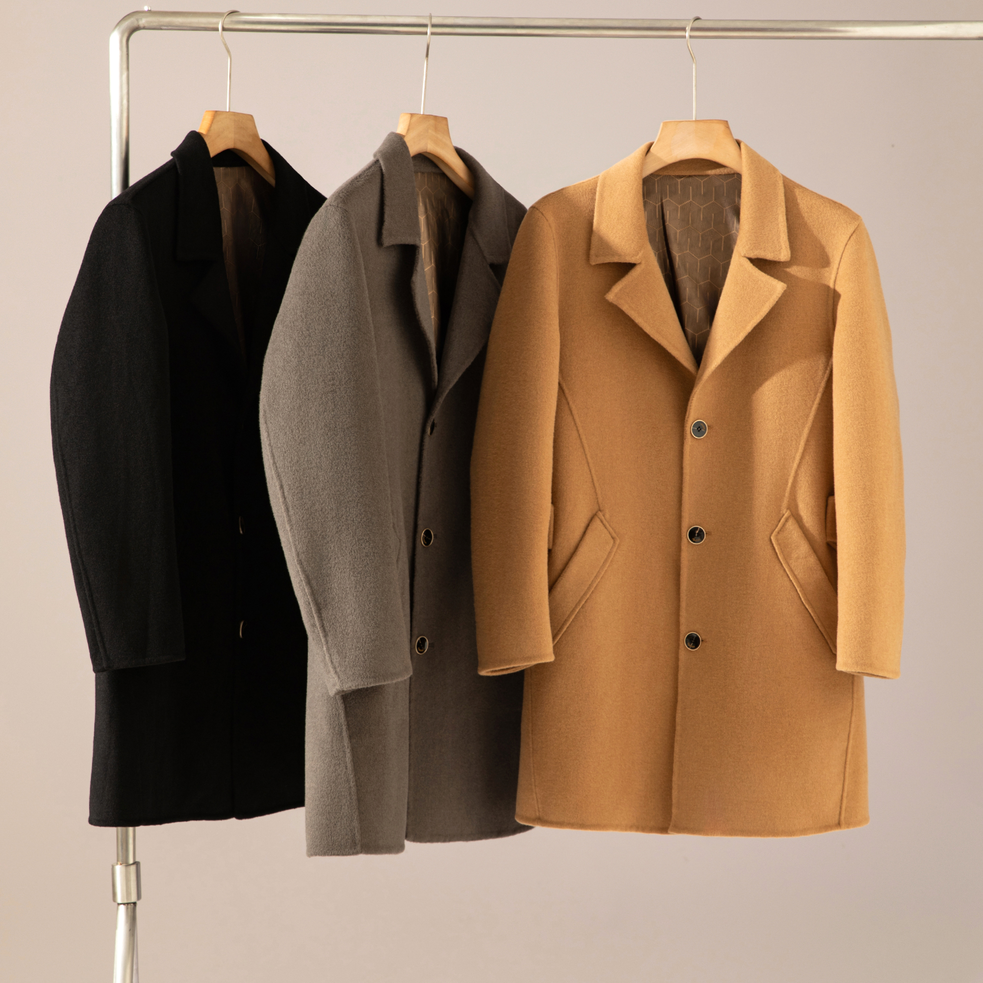 70.8%绵羊毛 冬季男士立体剪裁厚实防风保暖气质中长款呢大衣风衣 - 图0