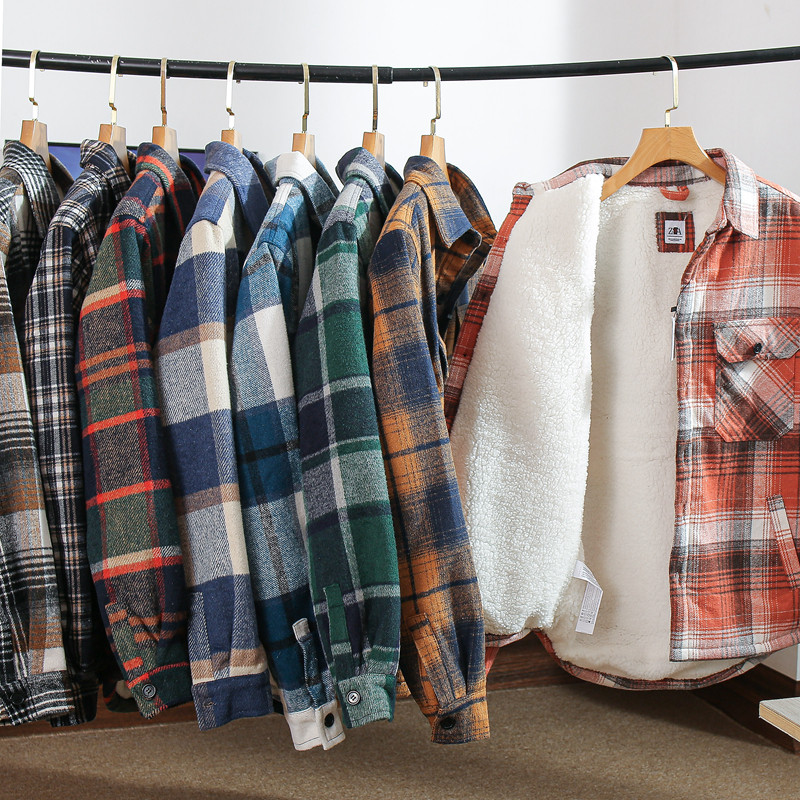 出口西班牙 法兰绒格子加绒加厚 冬季男士保暖羊羔绒衬衣夹克外套,淘宝优惠券,粉丝福利购,淘宝优惠卷