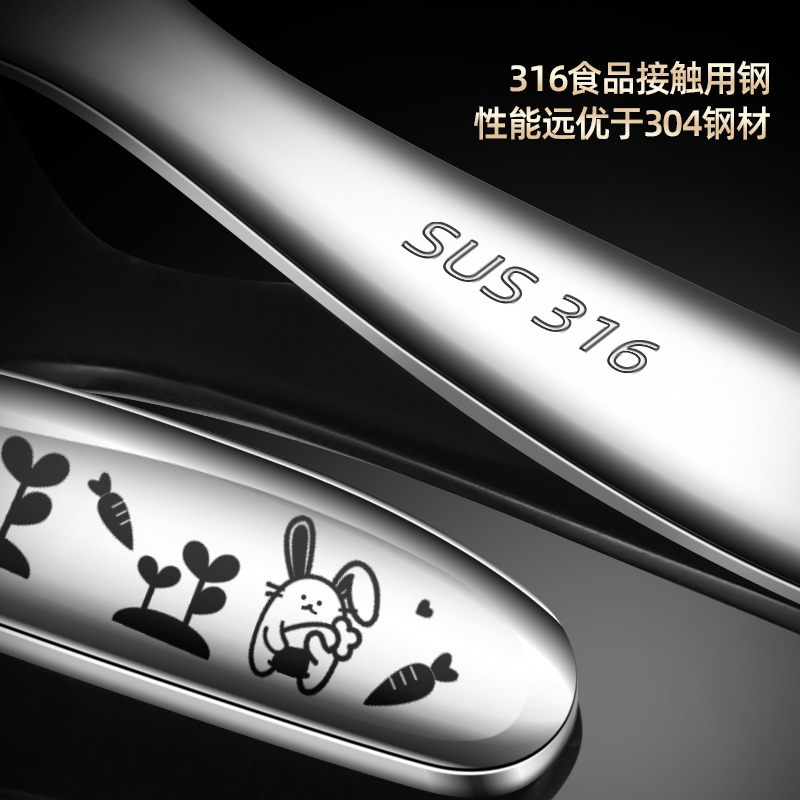 316L不锈钢勺子儿童吃饭宝宝调羹叉子汤勺小饭勺便携小勺汤匙勺叉 - 图1