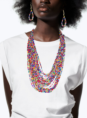 multilayer bead necklace women jewelry民族风米珠项链多层