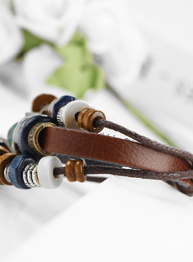 眼睛皮绳男女情侣手链复古手镯 couples hand catenary bracelet