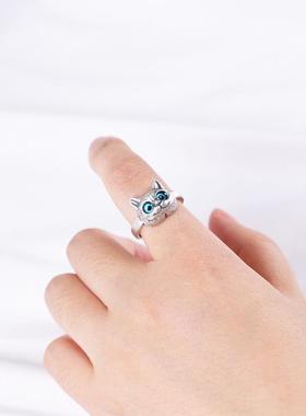 华优乐2022夏戒指猫头猫咪小猫指环复古设计可爱小动物开口戒子女