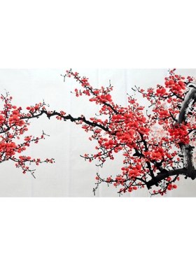 喜上眉梢四尺国画梅花图花鸟纯手绘中式装饰红梅报春无款玄关中堂