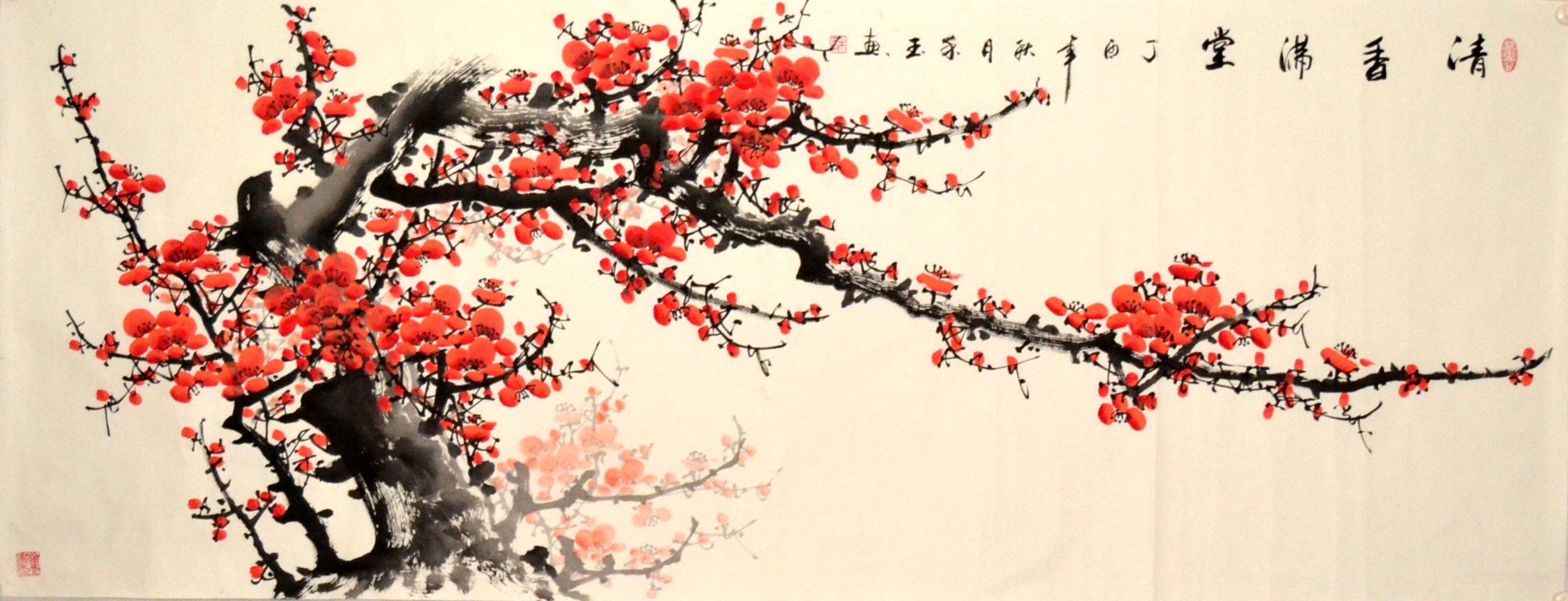 小六尺梅花横幅梅开五幅禾玉国画花鸟字画纯手绘原稿装饰中式挂画