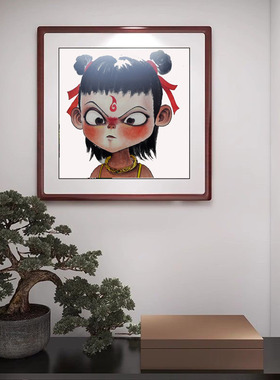 三尺斗方卡纸哪吒魔童卡通搞怪表情卧室儿童房装饰画抽象国画手绘