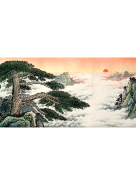 小六尺国画迎客松纯手绘山水字画中式客厅挂画装饰书房办公室风景