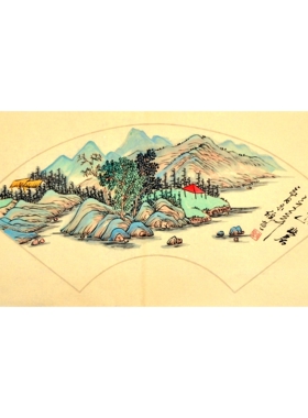 四尺四开扇面画山水仿古国画字画风景原稿横纯手绘幅挂画书房客厅