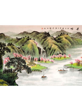 大六尺横幅春景国画山水画办公室原稿风水字画纯手绘客厅茶楼装饰