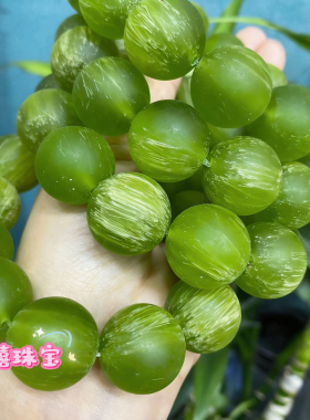 收藏高端皮毛绿色角料手串墨绿竹丝纹清晰单圈男女同款手串礼物