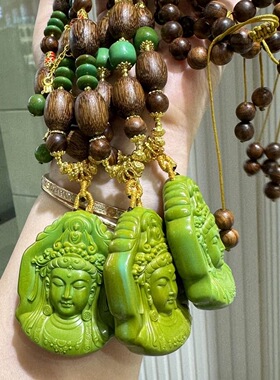 湖北绿松石吊坠原矿绿松石雕刻件男女款毛衣链文玩藏族风项链