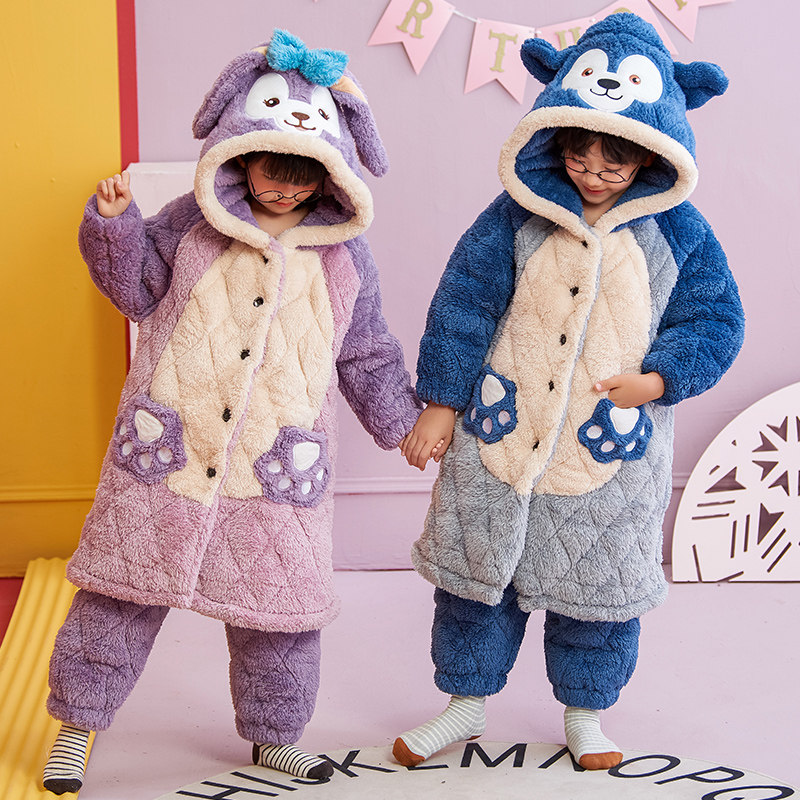 儿童睡袍男孩珊瑚绒冬季老虎男童加绒夹棉虎年兄妹装女孩浴袍套装,淘宝优惠券,粉丝福利购,淘宝优惠卷
